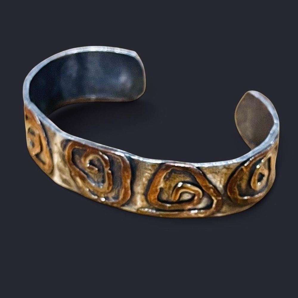 Swirl Copper Hammered Silver Bracelet Cuff